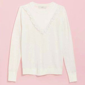Loft Sweater Ruffle Yoke Mixed Media White New
